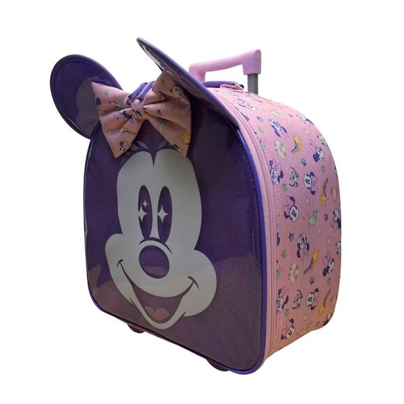 Disney Kids Purple & Pink Sparkling Minnie Mouse Rolling Luggage Size M - Picture 2 of 9